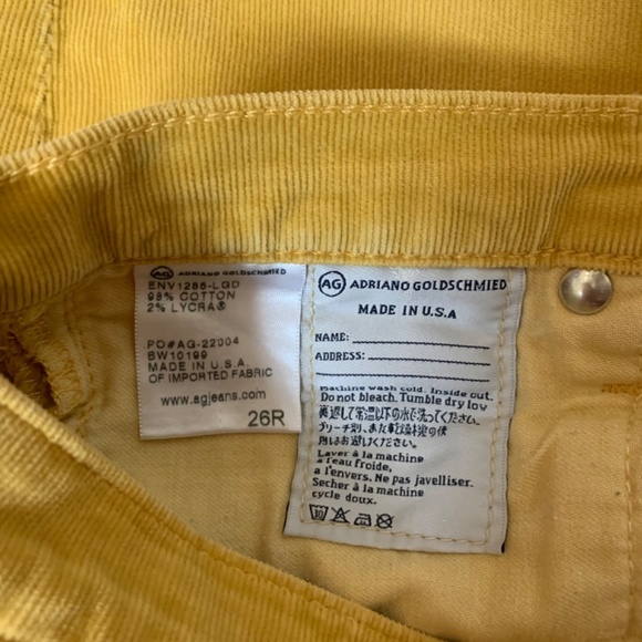 EUC Ag Adriano Goldschmied Yellow Corduroy Stevie Slim Straight 26 - Picture 9 of 11